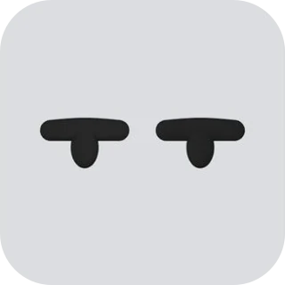 Flat brows over small half-closed eyes, on a pale gray tile