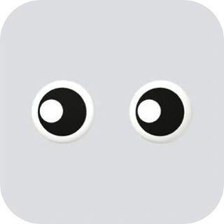 Two wide eyes with white rims and highlights, on a pale gray tile